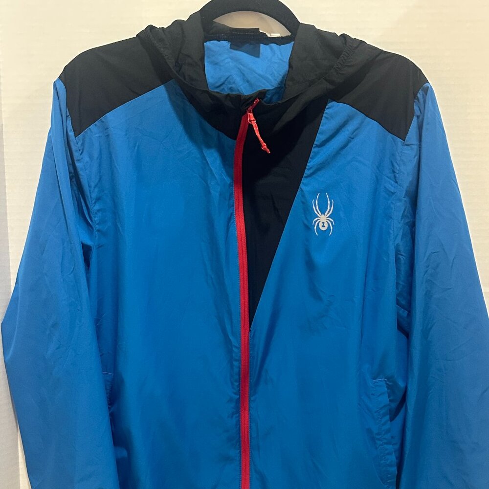 Spyder Men’s Alpine Full Zip Hooded Windbreaker Jacket – Size Small – Blue/Black
